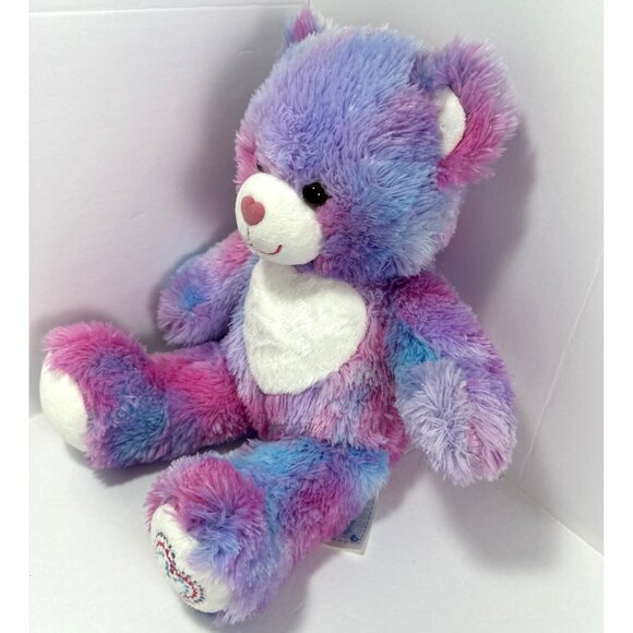 Build-A-Bear Rainbow Teddy Bear Plush 16”Pink Purple Blue Heart Embroidery Patch - Picture 11 of 12
